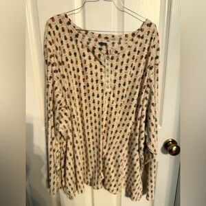 Peloton-Tex Women's Cream Thermal Ribbed Tunic Top with Button Placket, 5X